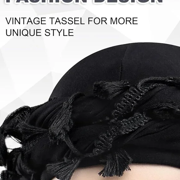 Halo Turban for Men Women Satin Lined Durag Head Wraps Skull Cap Pre-Tied Tassel - Picture 4 of 9